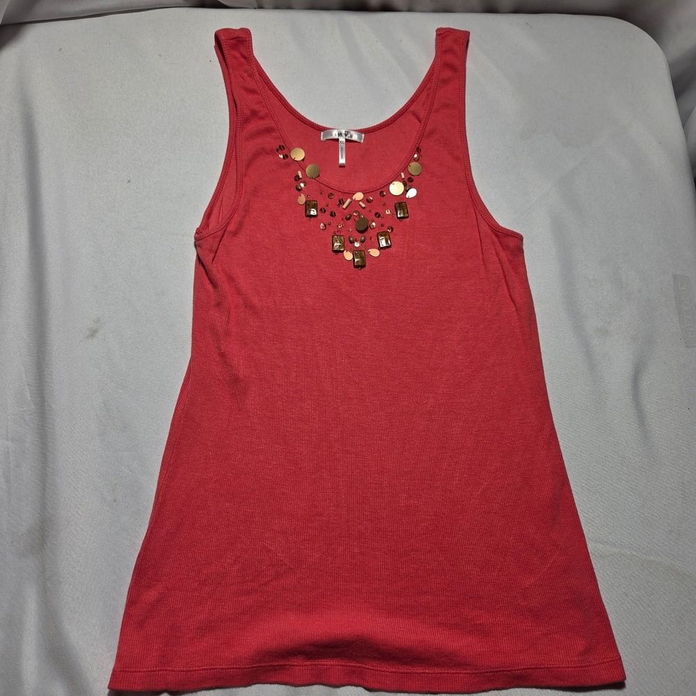 Metro‎ Seven Calypso Red Embellished Ribbed Tank Top XL FFM7M-585